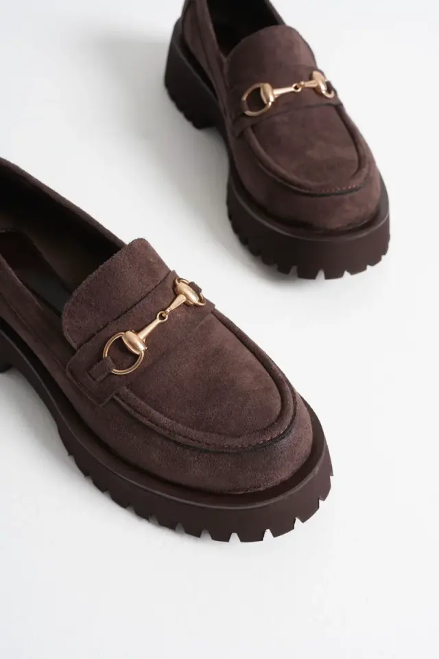 Toka Detaylı Acı Kahve Süet Günlük Loafer Ayakkabı TR10MS04E