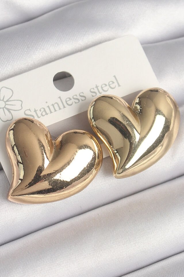 Pirinç Gold Renk Bomba Kalp Model Kadın Küpe