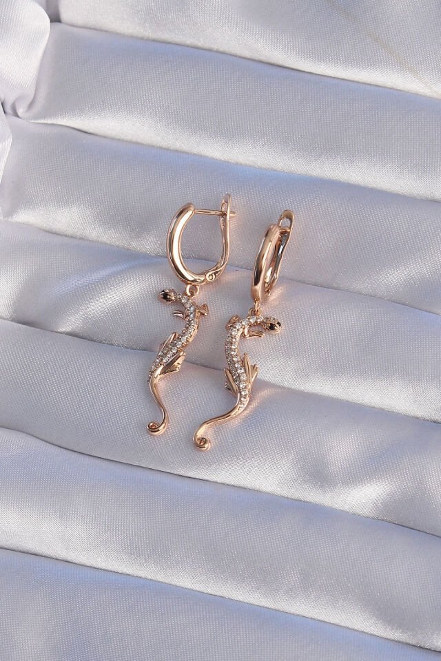 XUPİNG Rose Renk Zirkon Taşlı Kertenkele Model Halka Küpe