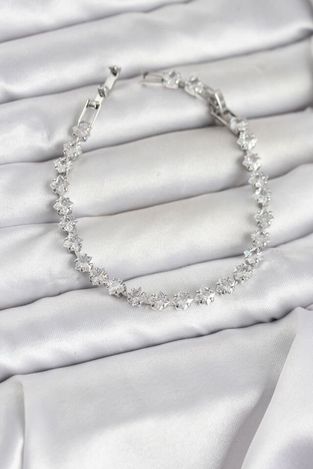 Kare Zirkon Taşlı Gümüş Renk Pirinç Su Yolu Kadın Bileklik