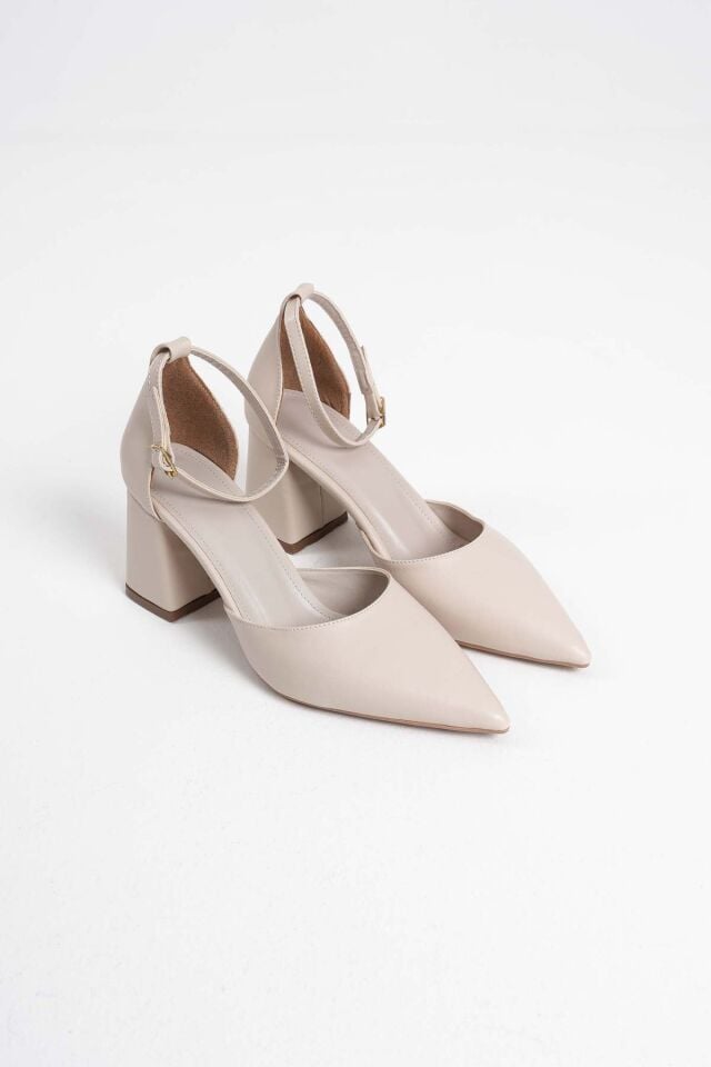 Bej Cilt Kadın Topuklu Ayakkabı TR08MS11G