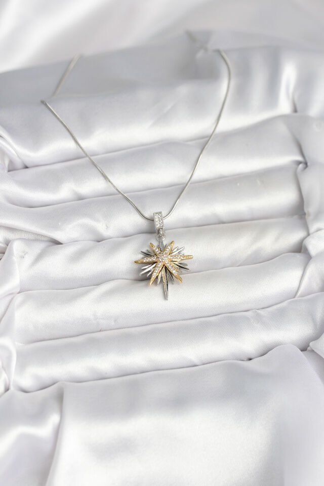 316L Çelik Zincir Gümüş Renk Kutup Yıldızı Model Kadın Kolye