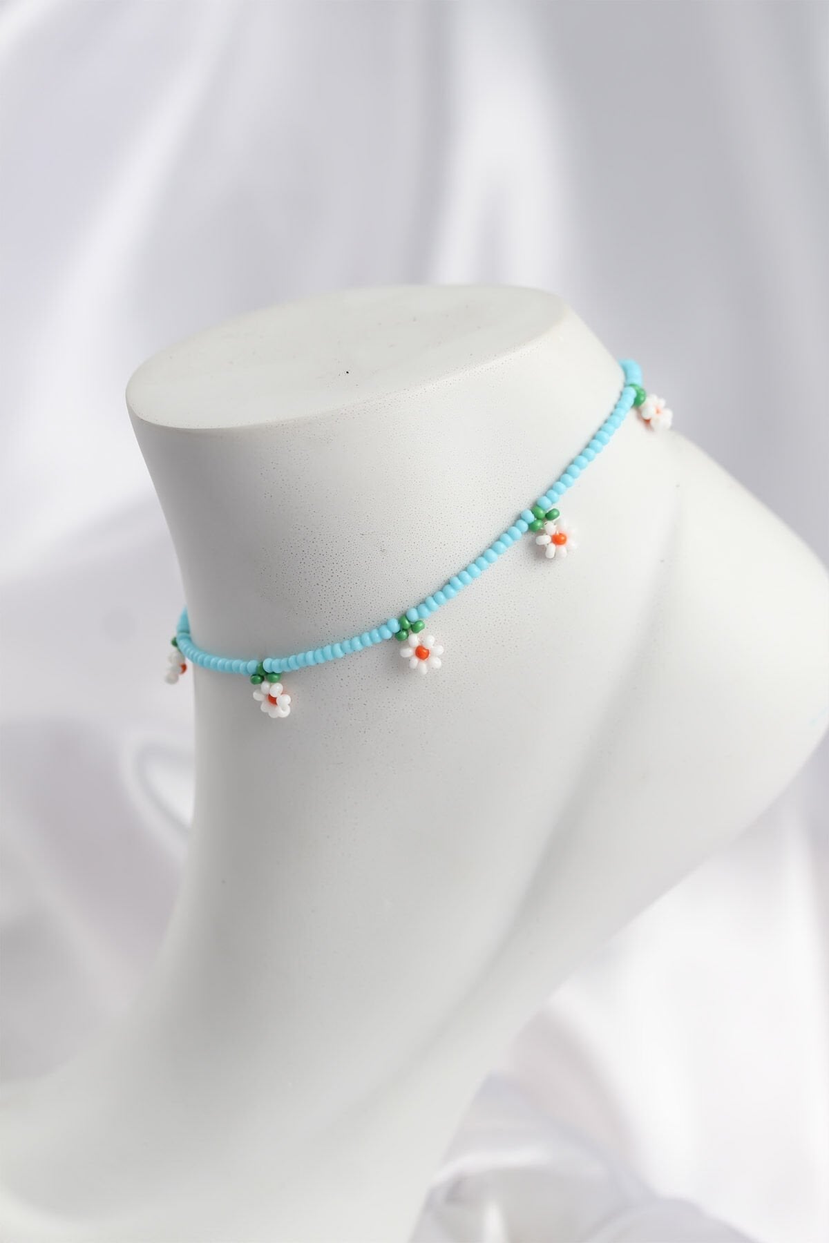 Mavi Renk Boncuklu Papatya Motifli Halhal