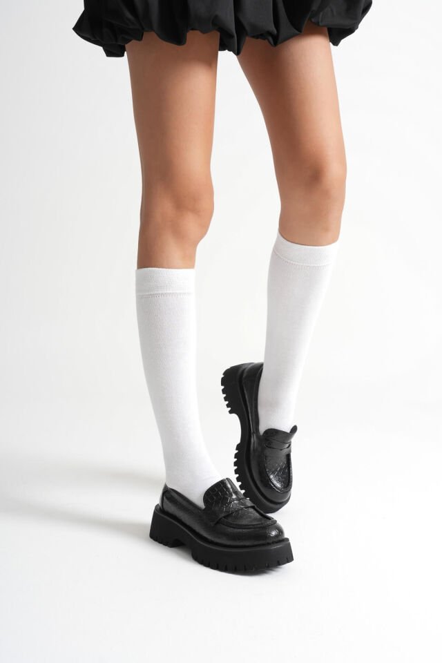 Kadın Günlük Siyah Kroko Loafer Ayakkabı TR10MS02G