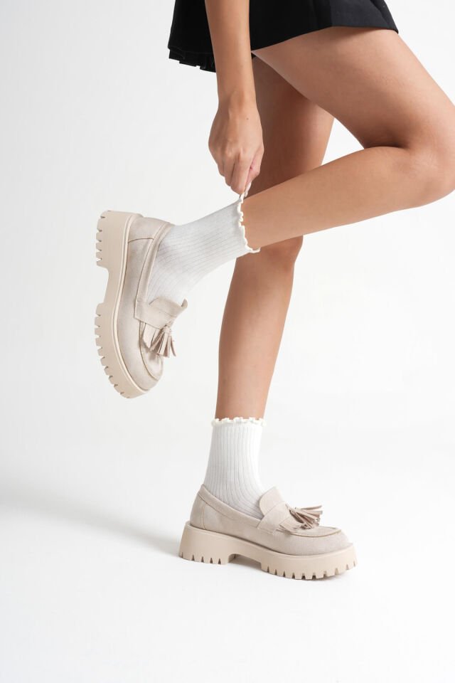 Kadın Günlük Bej Süet Loafer Ayakkabı TR10MS03D