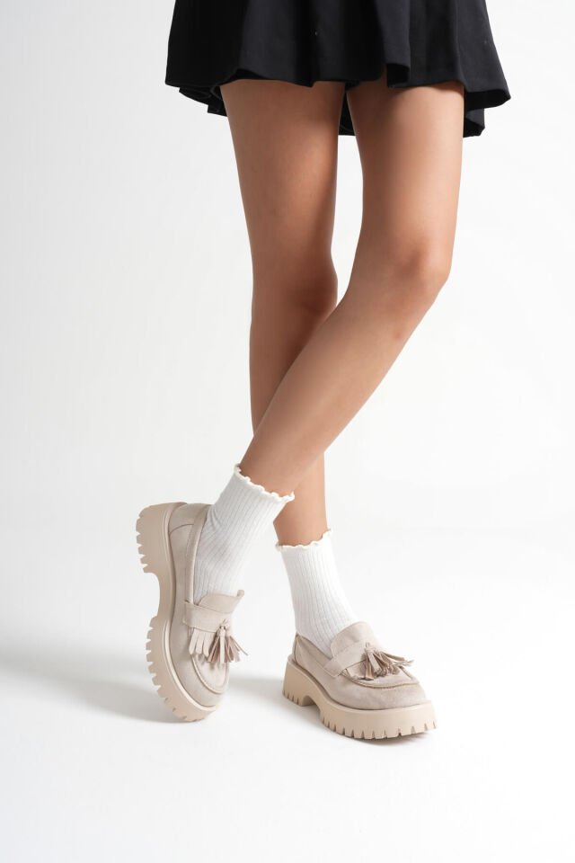 Kadın Günlük Bej Süet Loafer Ayakkabı TR10MS03D