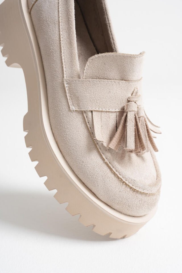 Kadın Günlük Bej Süet Loafer Ayakkabı TR10MS03D