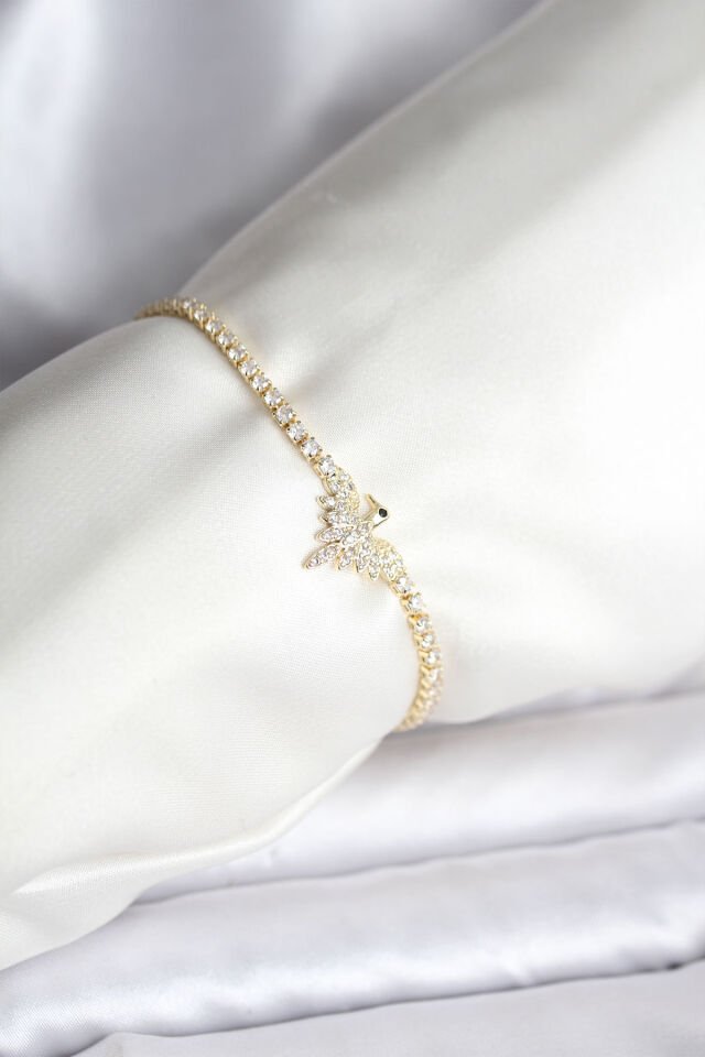 Anka Kuşu Model Zirkon Taşlı Gold Renk Pirinç Su Yolu Kadın Bileklik