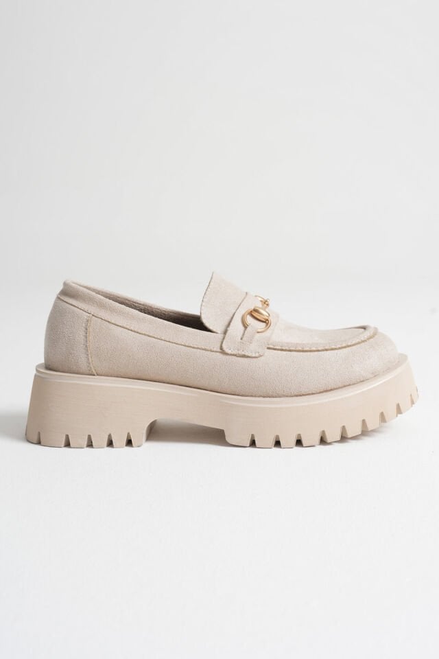 Toka Detaylı Bej Süet Günlük Loafer Ayakkabı TR10MS04D