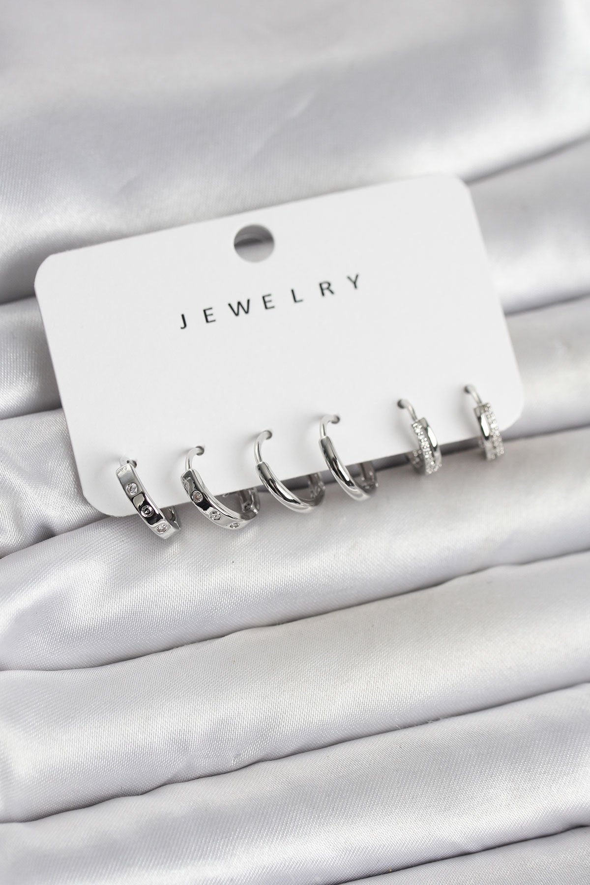 Gümüş Renk Pirinç 3 Çift Kadın Küpe Seti