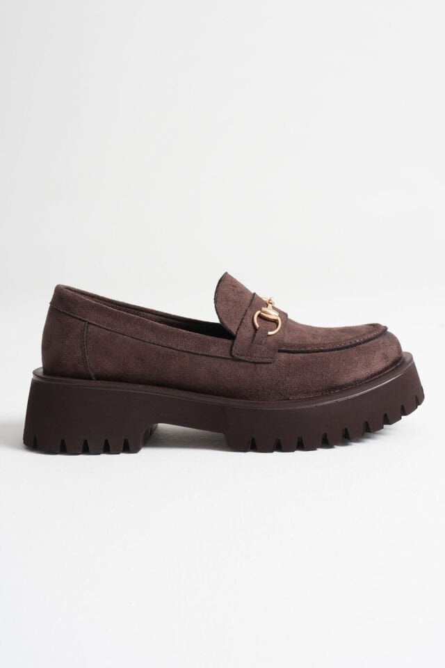 Toka Detaylı Acı Kahve Süet Günlük Loafer Ayakkabı TR10MS04E