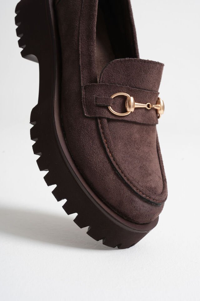 Toka Detaylı Acı Kahve Süet Günlük Loafer Ayakkabı TR10MS04E