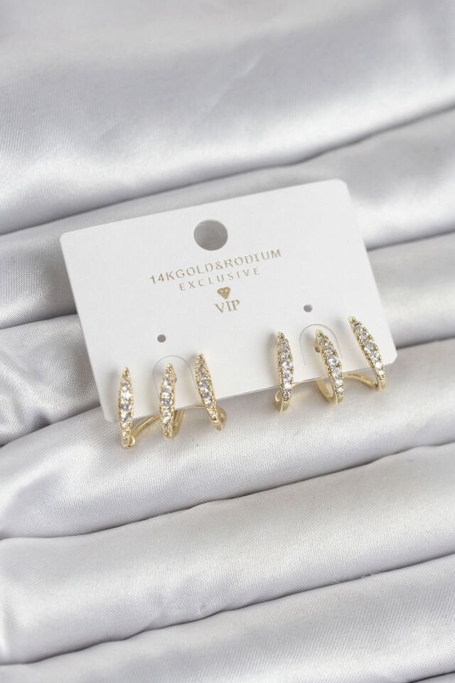 Gold Renk Pirinç Zirkon Taşlı Kadın Küpe