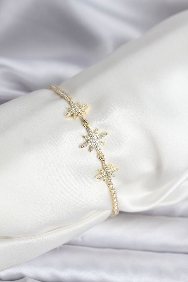 Kutup Yıldızı Model Zirkon Taşlı Gold Renk Su Yolu Kadın Bileklik