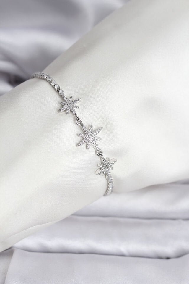 Kutup Yıldızı Model Zirkon Taşlı Gümüş Renk Su Yolu Kadın Bileklik