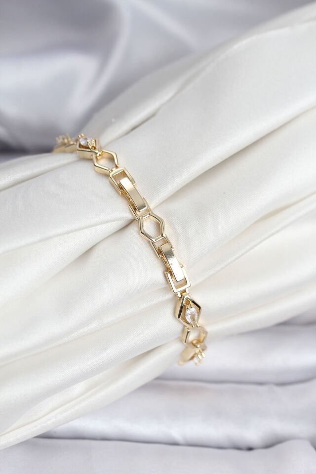 14K Gold Renk Kaplama Baklava Dilim Model Kadın Bileklik