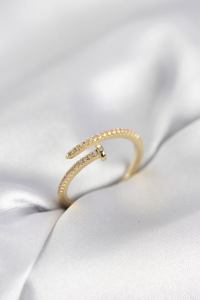 Çivi Model Zirkon Taşlı Gold Renk Kadın Yüzük