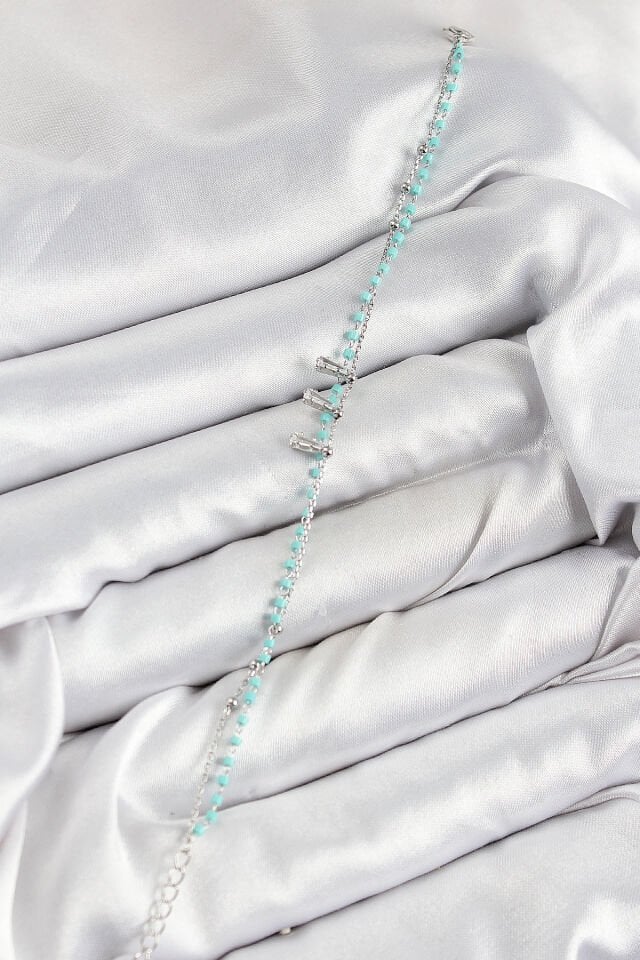 Pirinç Zirkon Taşlı Mavi Boncuklu Model Gümüş Renk Kadın Bileklik