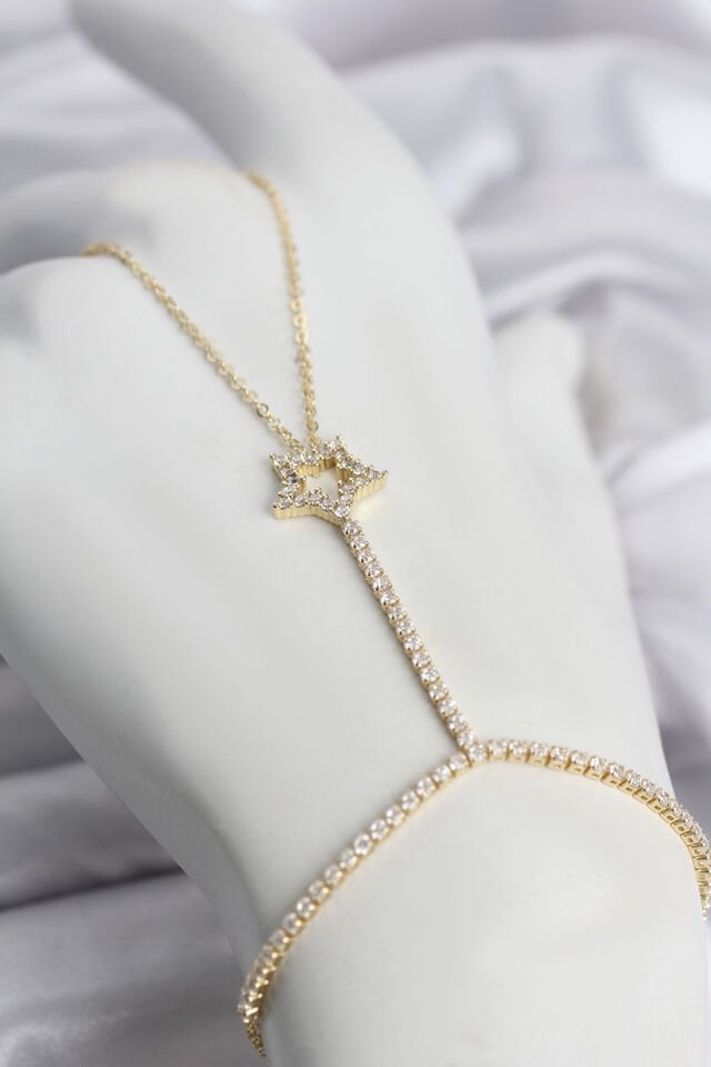 Gold Renk Pirinç Zirkon Taşlı Yıldız Model Şahmeran