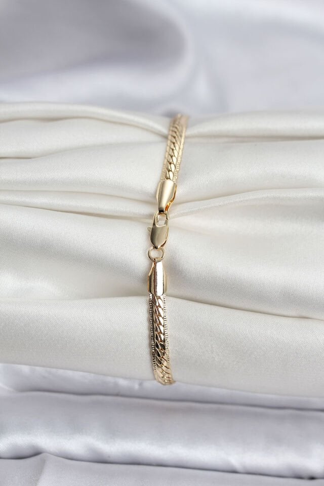 14K Gold Renk Kaplama Lazer Ezme Zincir Model CM Kadın Bileklik