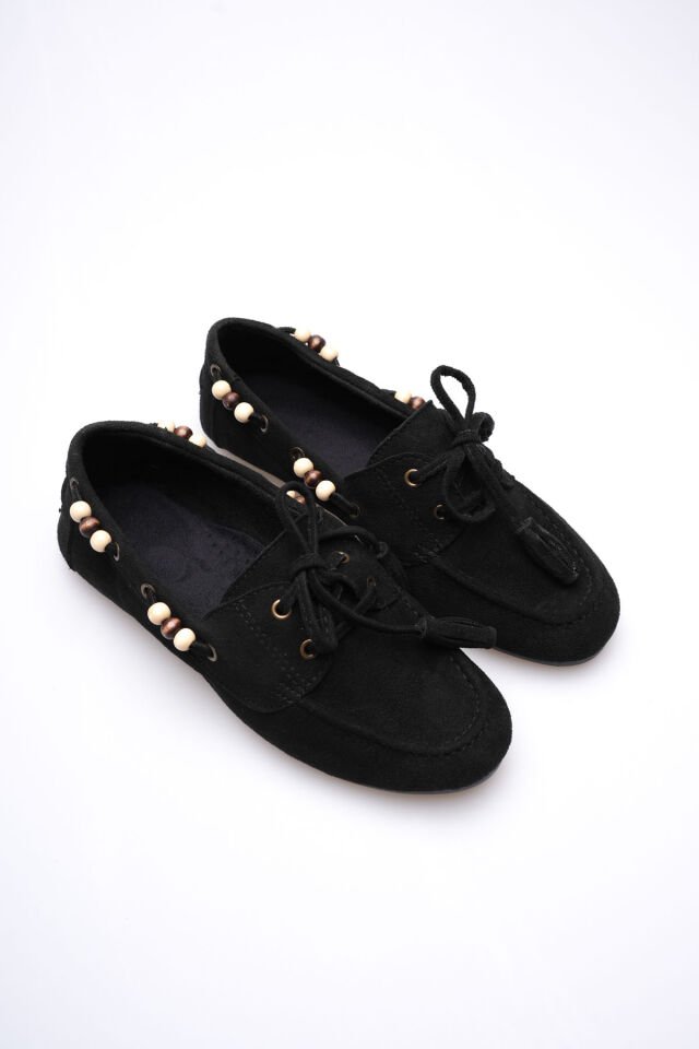 Kadın Siyah Boncuklu Günlük Süet Ayakkabı TR27MS07A