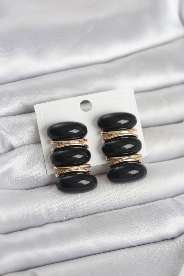 Siyah Vintage Model Gold Renk Kadın Küpe