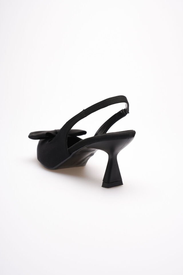 Siyah Fiyonklu Kitten Topuklu Slingback Kadın Ayakkabı TR08MS24A