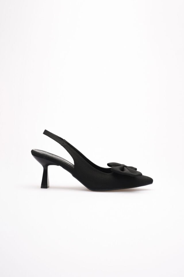 Siyah Fiyonklu Kitten Topuklu Slingback Kadın Ayakkabı TR08MS24A