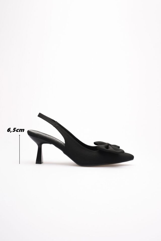 Siyah Fiyonklu Kitten Topuklu Slingback Kadın Ayakkabı TR08MS24A