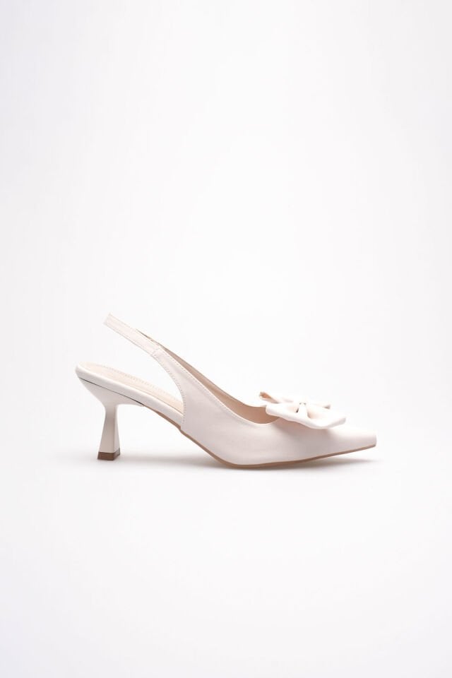 Bej Fiyonklu Kitten Topuklu Slingback Kadın Ayakkabı TR08MS24B