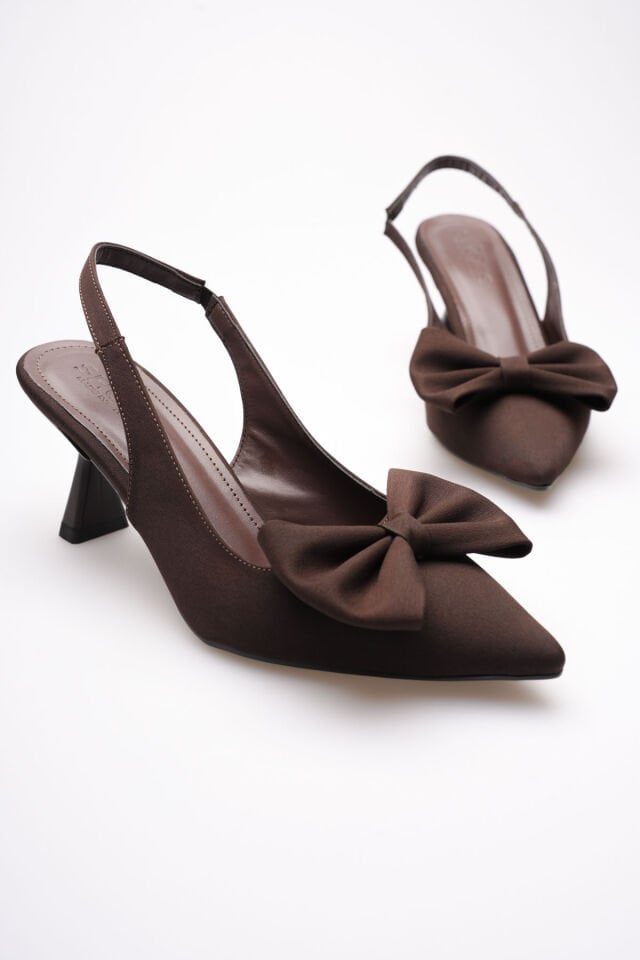 Acı Kahve Fiyonklu Kitten Topuklu Slingback Kadın Ayakkabı TR08MS24C