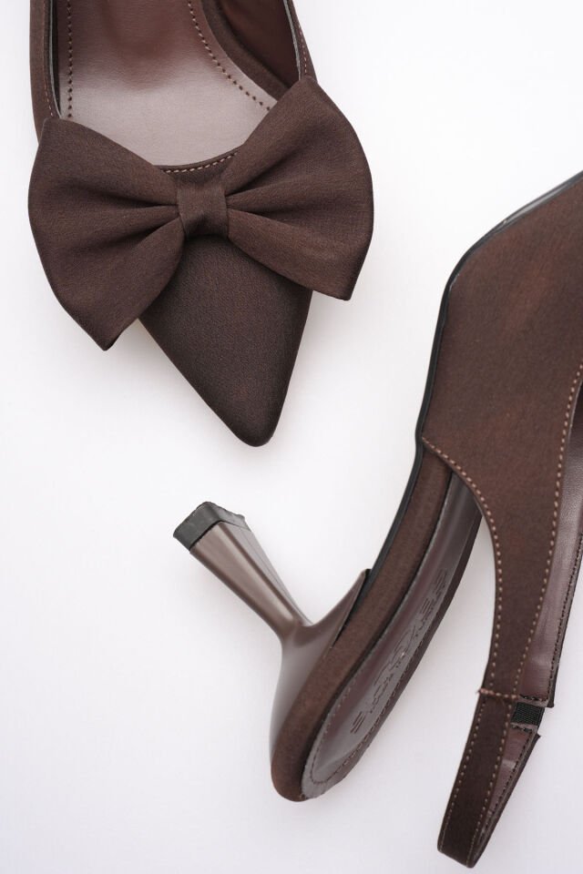 Acı Kahve Fiyonklu Kitten Topuklu Slingback Kadın Ayakkabı TR08MS24C