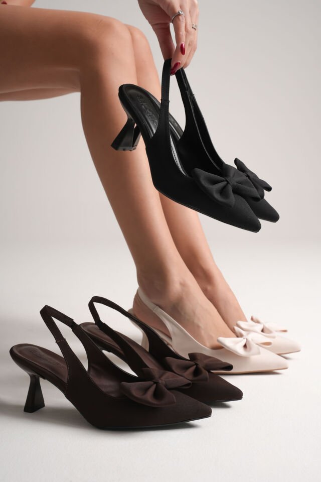 Acı Kahve Fiyonklu Kitten Topuklu Slingback Kadın Ayakkabı TR08MS24C