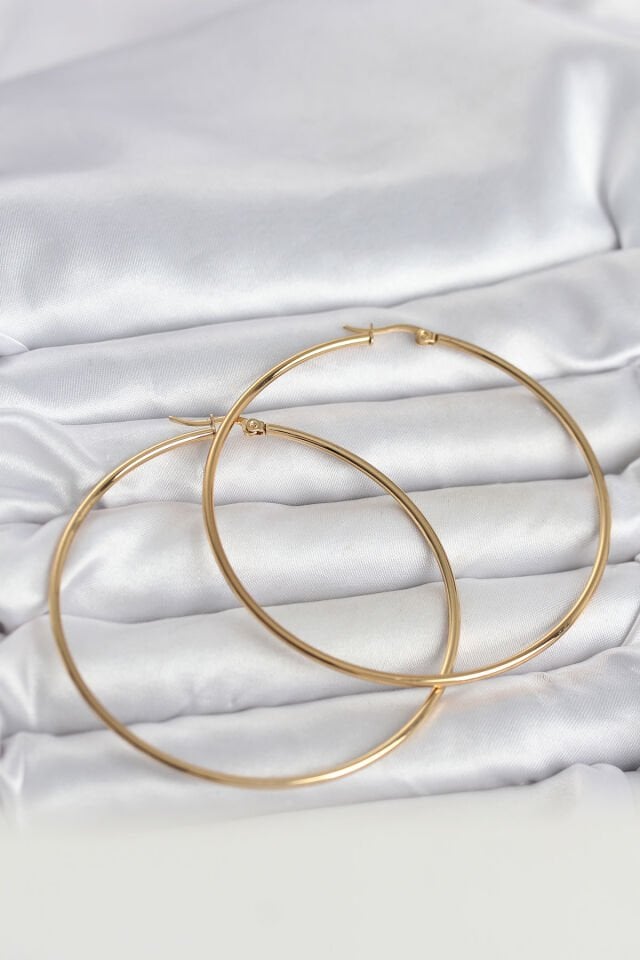 316L Çelik Gold Renk 70 mm Kadın Halka Küpe