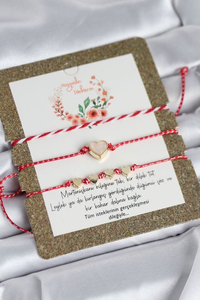 Marteniçka Bileklik 3'lü Beyaz Mineli Kalp Model