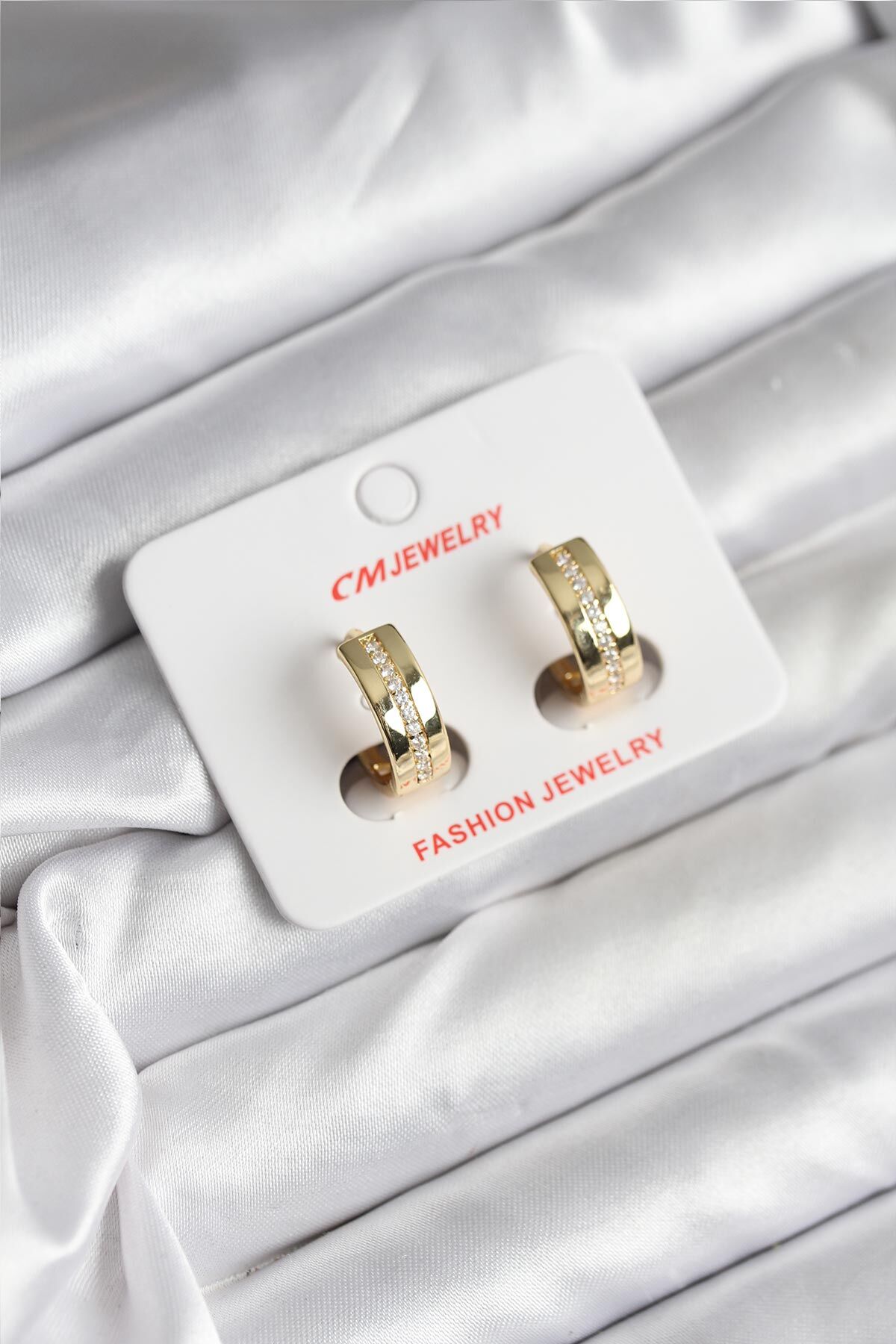 14K Gold Renk Kaplama Zirkon Taşlı Halka Model CM Kadın Küpe