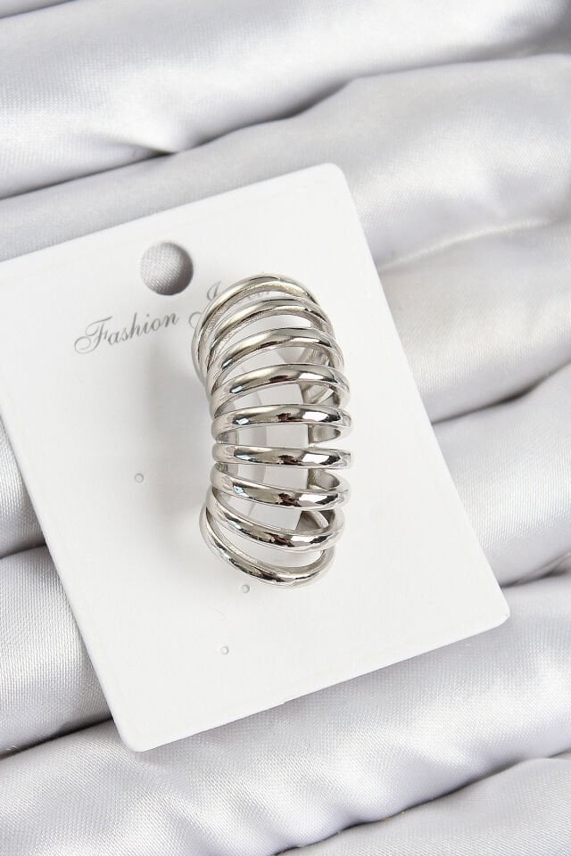 Pirinç Yay Model Gümüş Renk Sağ Kıkırdak Küpe