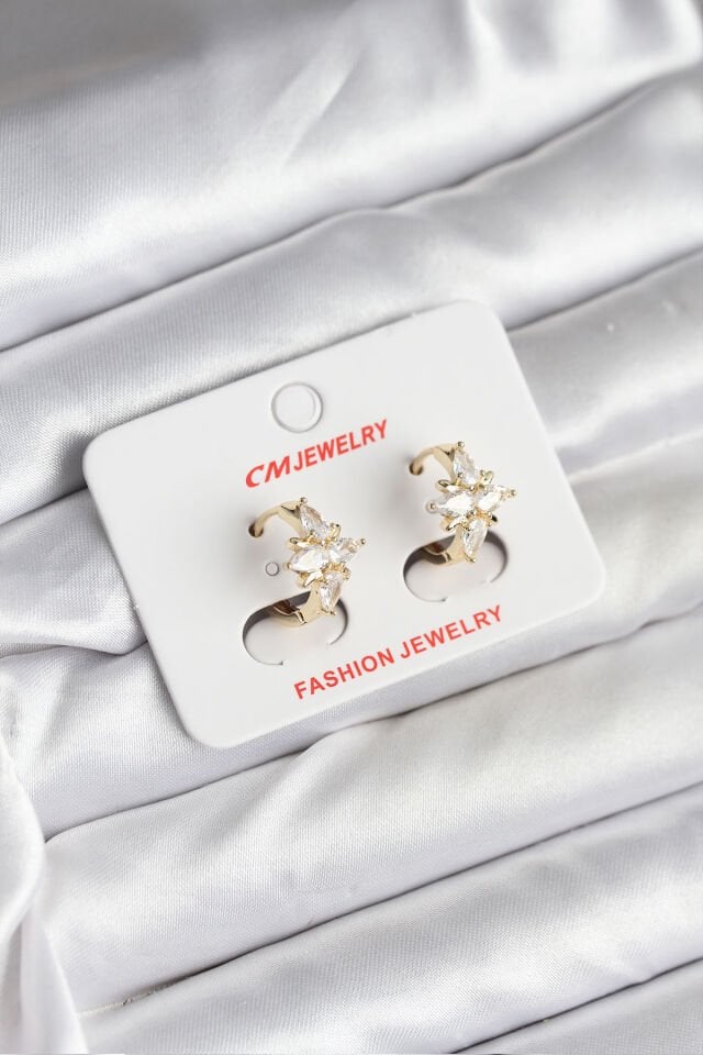 14K Gold Renk Kaplama Kutup Yıldız Zirkon Taşlı CM Kadın Küpe