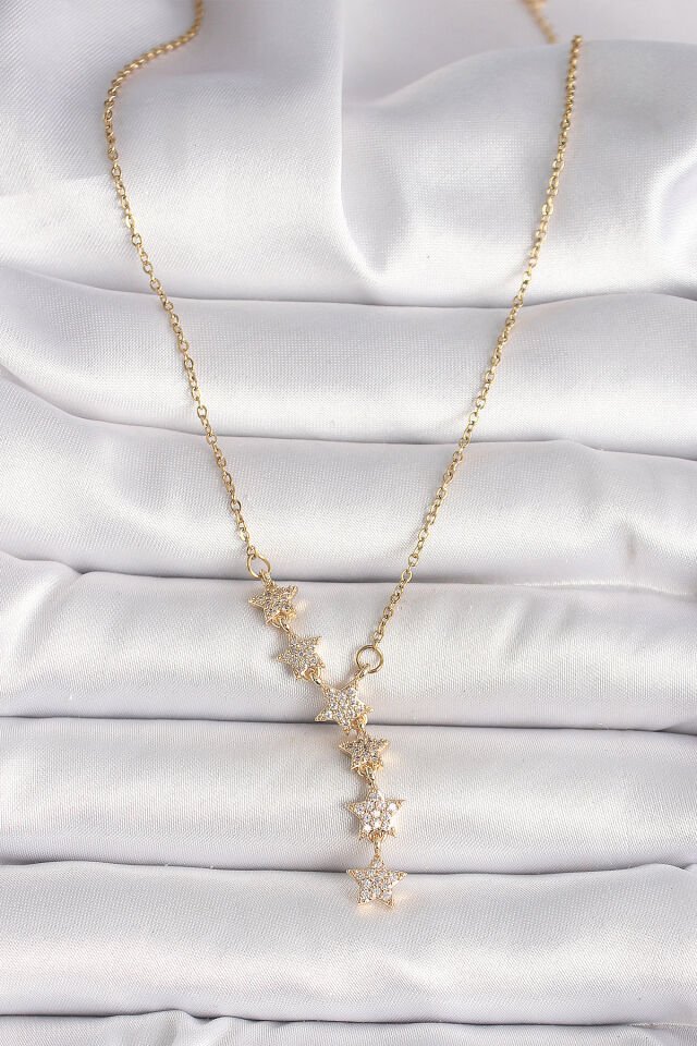 316L Çelik Gold Renk Zincir Zirkon Taşlı Yıldız Model Kadın Kolye