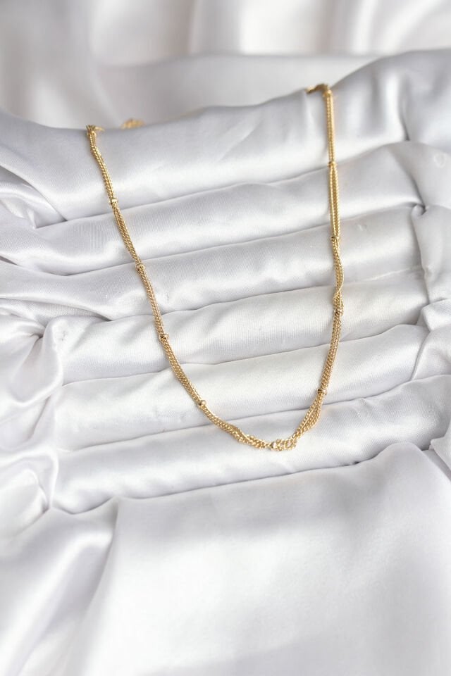 14K Gold Renk Kaplama Topçuk Zincirli Model CM Kadın Kolye