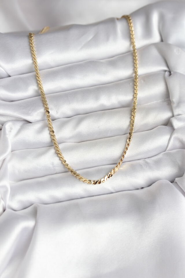 14K Gold Renk Kaplama Ezme Yılan Zincir Model CM Kadın Kolye