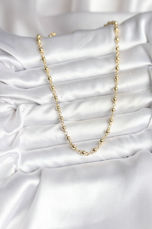 14K Gold Renk Kaplama Topçuklu Zincir Model CM Kadın Kolye