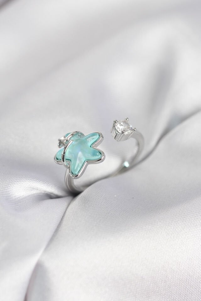 Gümüş Renk Turkuaz Yıldız Model Kadın Yüzük