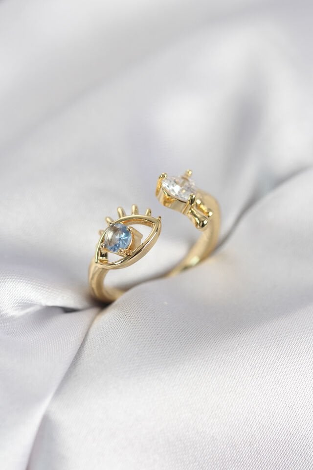 Gözyaşı Model Gold Renk Zirkon Taşlı Kadın Yüzük