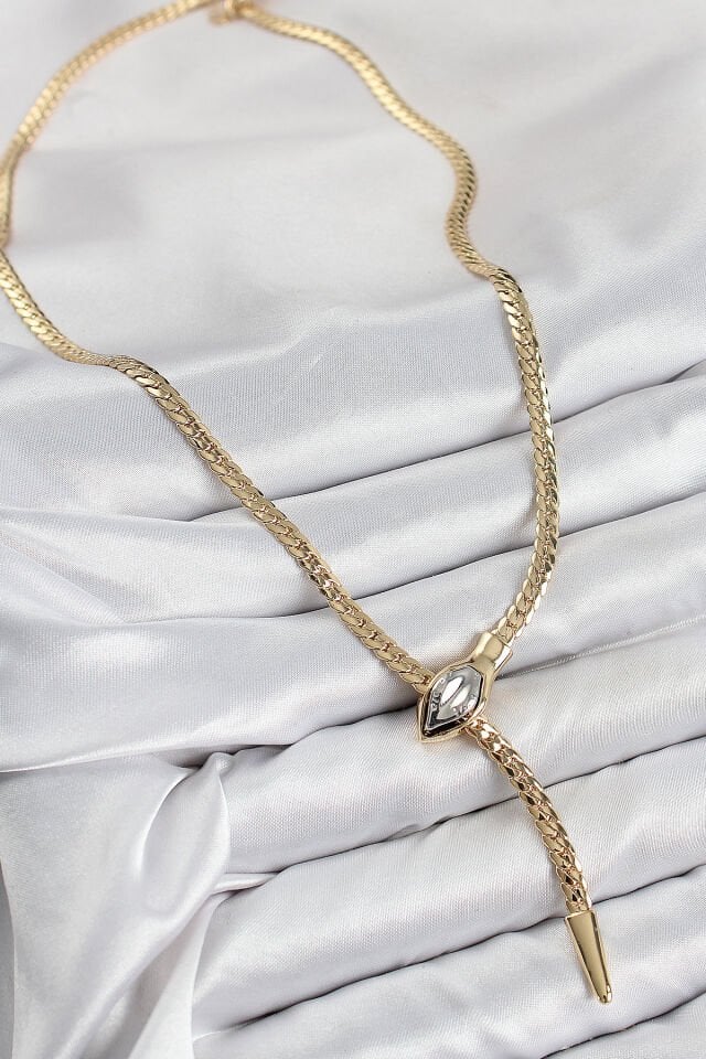 Pirinç Asansörlü Yılan Model Gold Renk Kadın Kolye