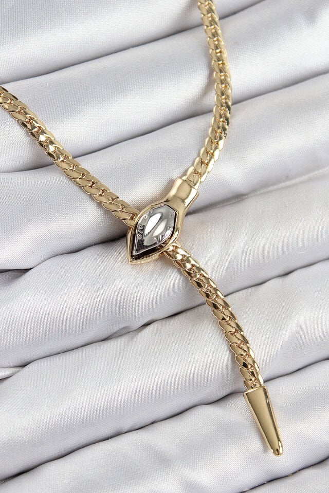 Pirinç Asansörlü Yılan Model Gold Renk Kadın Kolye