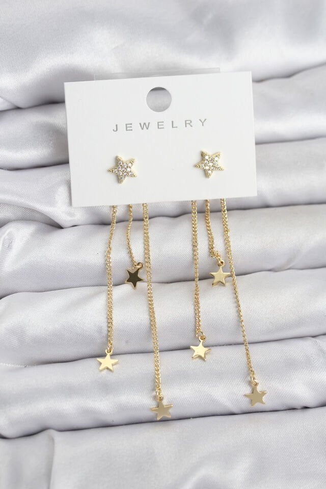 Yıldız Model Gold Renk Pirinç Sallantılı Kadın Küpe