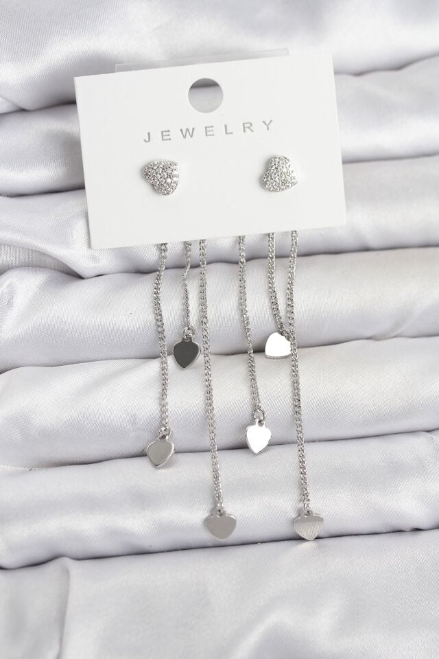 Kalp Model Gümüş Renk Pirinç Sallantılı Kadın Küpe