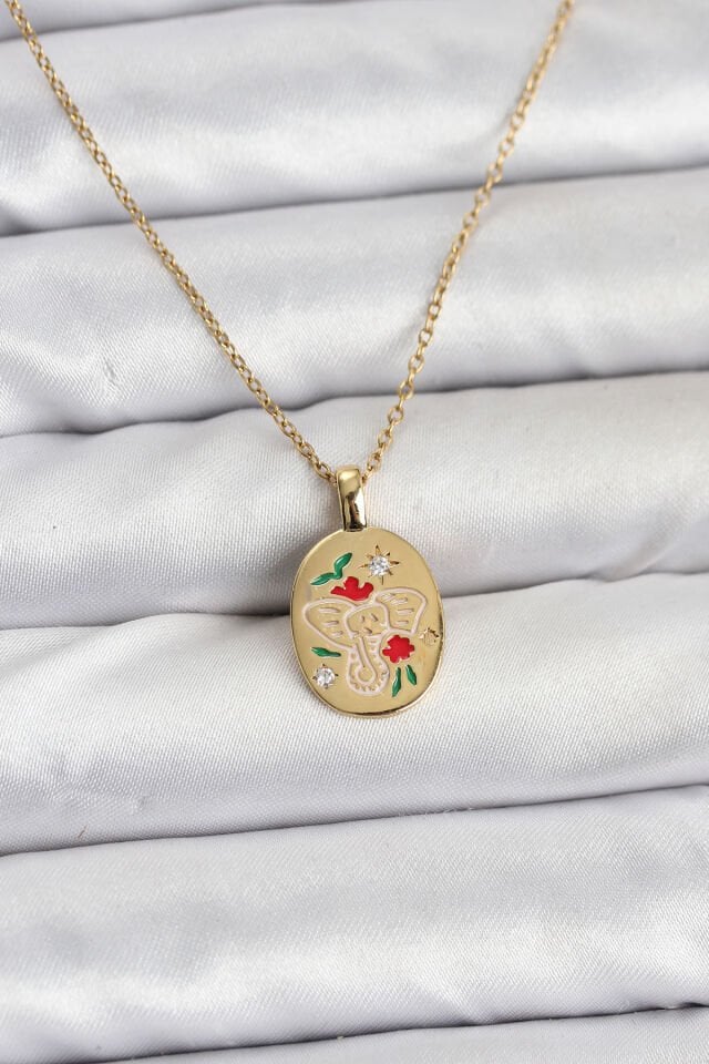 316L Çelik Zincir Gold Renk Fil Figürlü Kadın Kolye