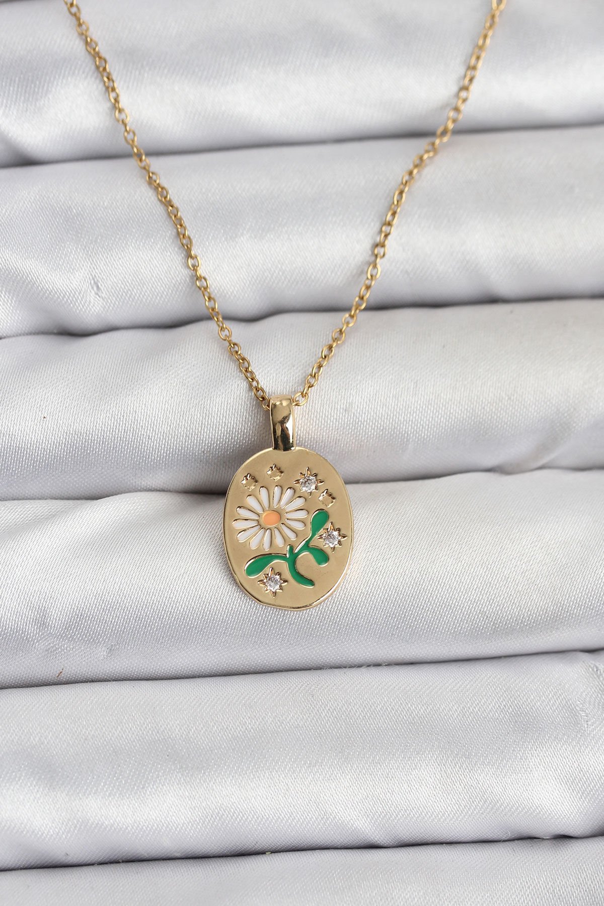 316L Çelik Zincir Papatya Figürlü Kadın Kolye